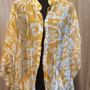 Anthropologie Yellow and Blue Floral Kimono